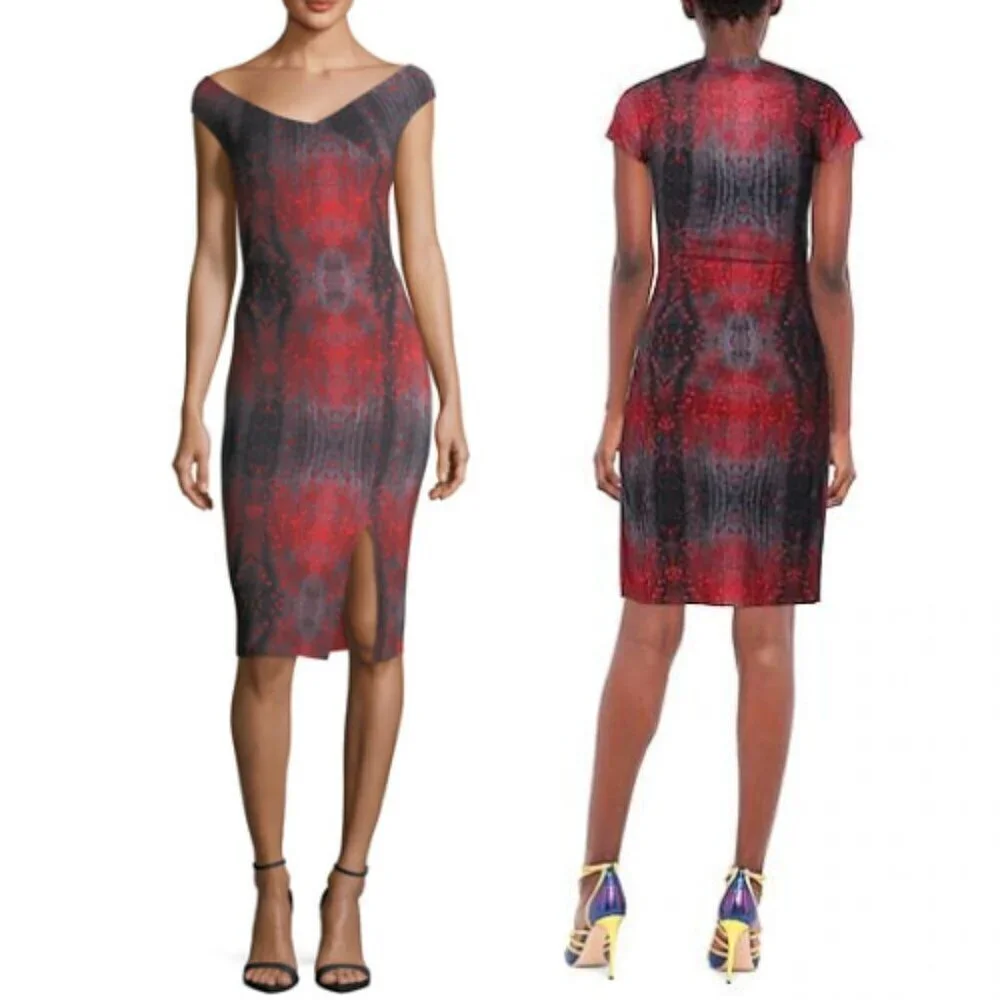 Chiara Boni Irene Printed Bateau-Neck Cocktail Sheath Dress 33080